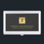 Chic Black Leather Business Corporate Gold Logo Business Card Case<br><div class="desc">This luxury business card holder boasts a refined black gray leather-textured illustration, perfectly paired with your business logo over a faux gold overlay for a premium, professional look. Your name, profession, or firm name stands out in opulent gold-tone lettering, creating a timeless and unforgettable impression. Ideal for professionals across various...</div>