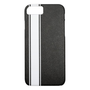 Chic Black Leather & White Racing Stripe iPhone 8/7 Case
