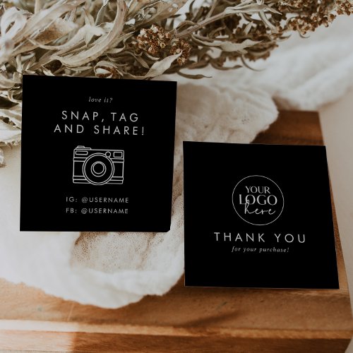 Chic Black Logo Social Media Share Thank You Square Business Card