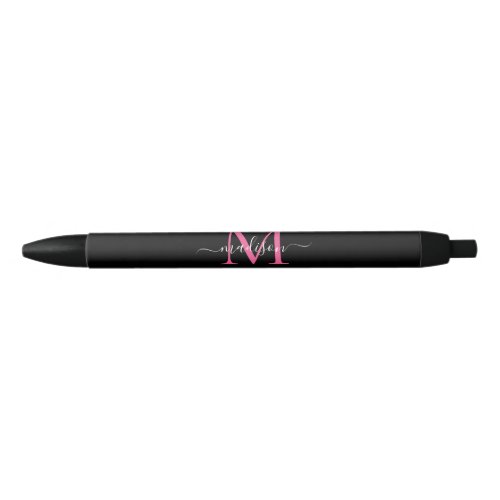 Chic Black Magenta Pink Monogram Script Name Black Ink Pen