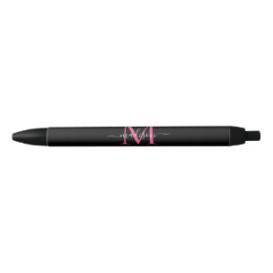 Chic Black Magenta Pink Monogram Script Name Pen