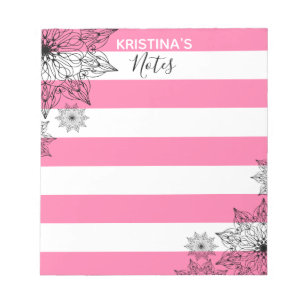 Chic Black Mandalas on Pink and White Stripes Notepad