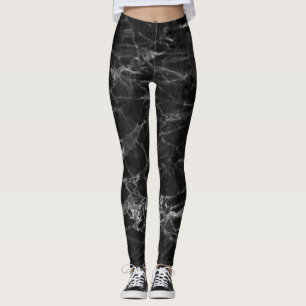 Chic Black Marble Pattern Modern Leggings