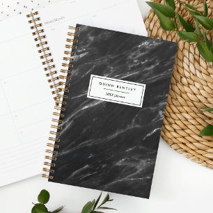 Chic Black Marble Personalized Planner