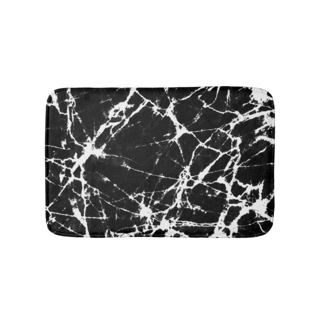 Chic Black Marble Texture White Grain Accent Bathroom Mat (Front)