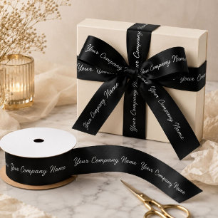 Chic Black Marketing Branding Branded Company Name Satin Ribbon