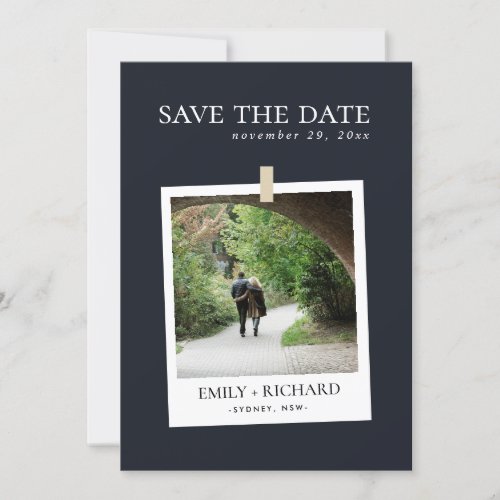 CHIC BLACK MINIMAL CUSTOM PHOTO SAVE THE DATE CARD