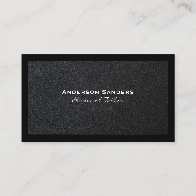 Chic Black Modern | Lux Executive Leather Business Card (Front)