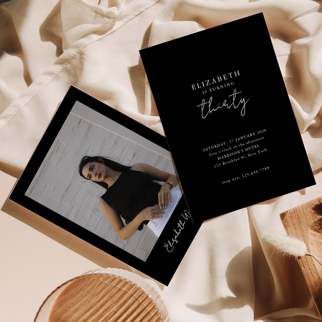 Chic Black Modern Thirty Photo Birthday Party Invitation (Creator Uploaded)