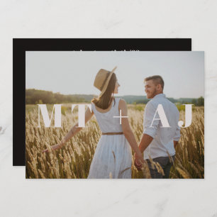 Chic Black Monogram Overlay Photo Save the Date