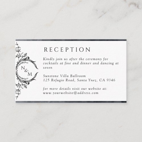 Chic Black Monogram Watercolor Wedding Reception Enclosure Card
