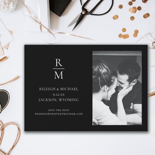 Chic Black Monogram Wedding Save the Date Photo