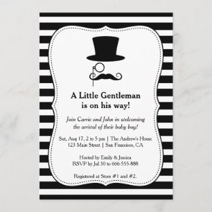 Chic Black Mustache baby boy shower invitation