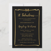 Chic Black N Gold Bow Frame Female's Birthday Invitation 