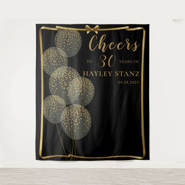 Chic Black n Gold Female's Birthday Photo Backdrop (Front)
