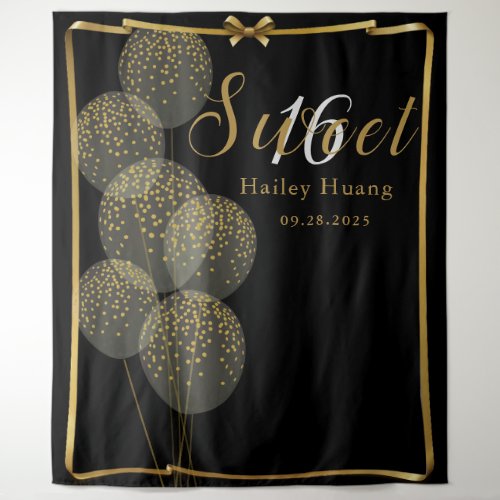 Chic Black n Gold Sweet 16 Birthday Photo Backdrop