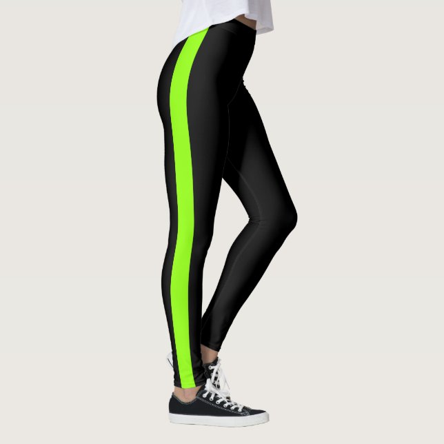 Chic Black Neon Green Side Panel Leggings (Right)