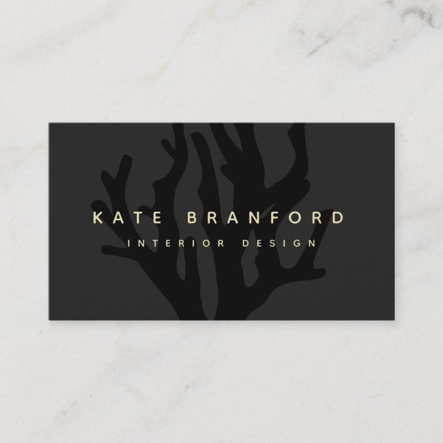 Chic Black Ocean Coral Interior Designer Business Card (Front)
