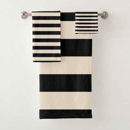 Chic Black Off_White Striped pattern Bath Towel Set
