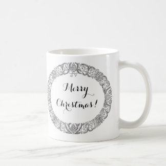 Chic Black on White Christmas Wreath to Customize Coffee Mug