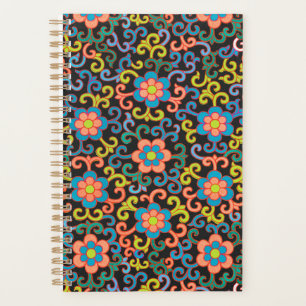 Chic Black Pattern with Colorful Floral Planner