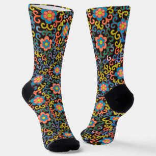 Chic Black Pattern with Colorful Floral Socks