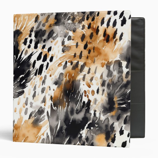 Chic Black Peach White Leopard Animal Print 3 Ring Binder (Front/Inside)