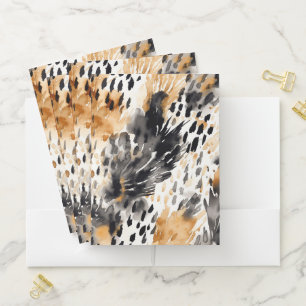 Chic Black Peach White Leopard Animal Print Pocket Folder