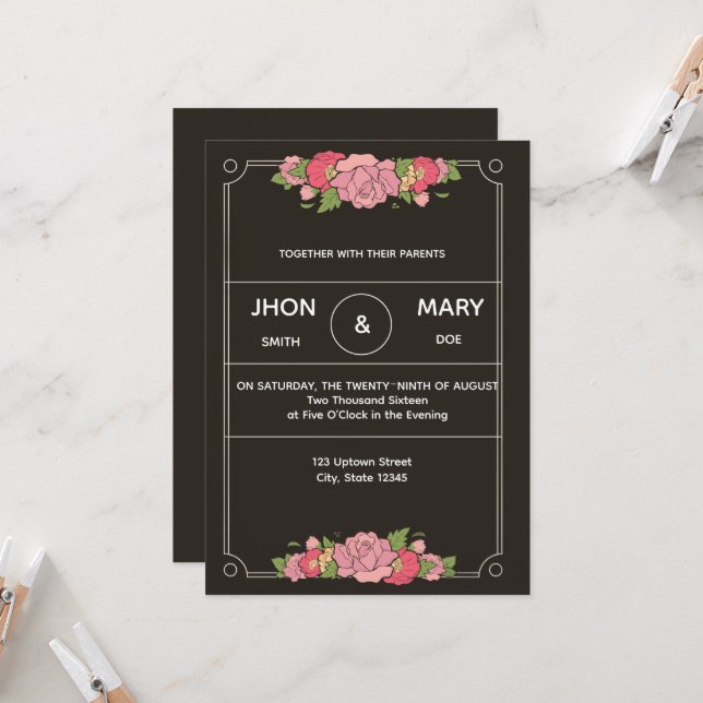 Chic Black Personalized Envelope Invite (Front/Back In Situ)