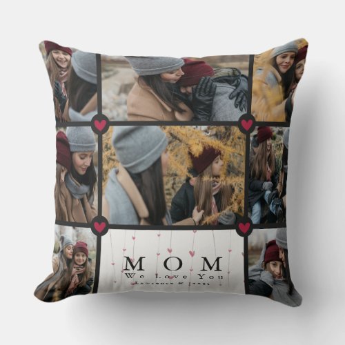 Chic Black Personalized Love You Mom Photo collage Throw Pillow