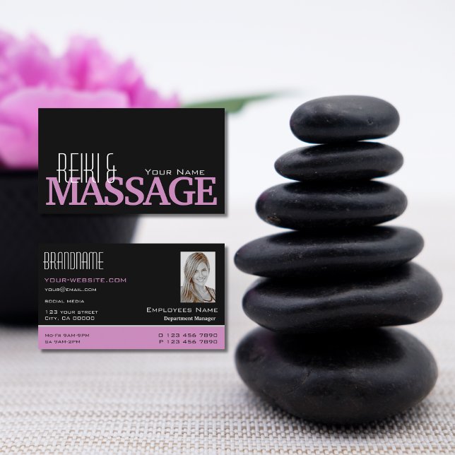 Chic Black Pink and White with Photo Professional Business Card (Creator Uploaded)