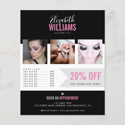Chic Black Pink Beauty Salon Promo Flyer