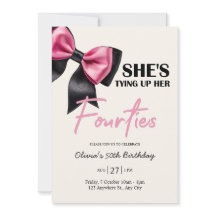 Chic Black & Pink Bow 50th Birthday Invitation