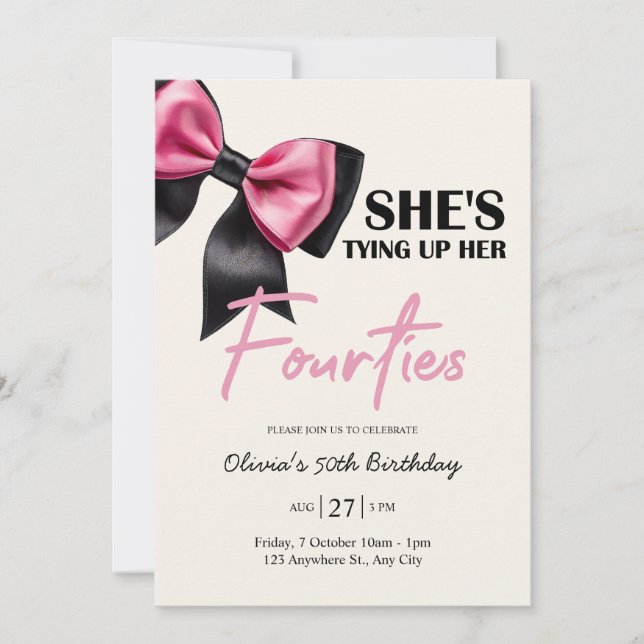 Chic Black & Pink Bow 50th Birthday Invitation (Front)