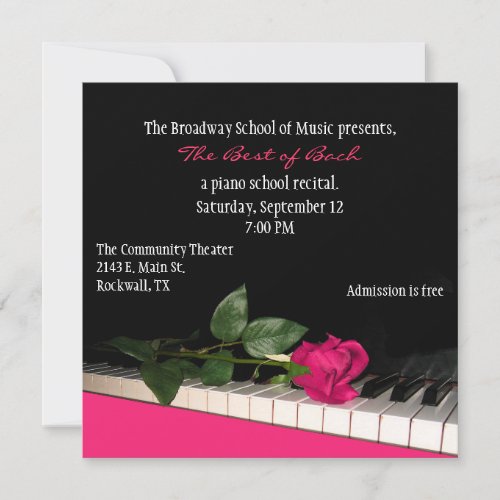Chic Black  Pink Custom Piano Recital Invitation