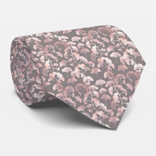 Chic Black Pink Ginkgo Pattern Neck Tie
