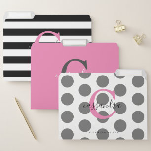 Chic Black Pink Grey Stylish Monogrammed File Folder