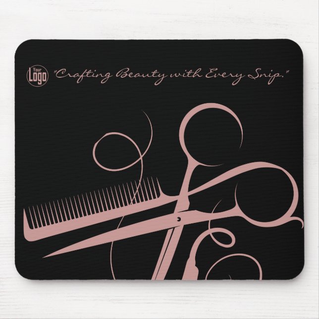 Chic Black Pink Hairstylist Tools Logo Motto Mouse Pad (Front)