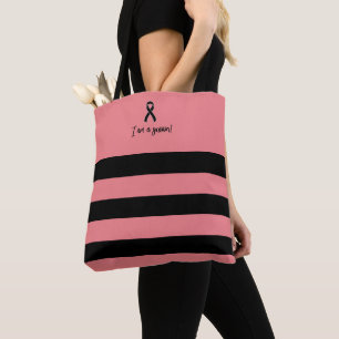 Chic Black Pink I am a breast cancer survivor Tote Bag