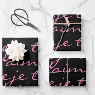 Chic Black & Pink Je t’aime I Love You In French Wrapping Paper Sheets