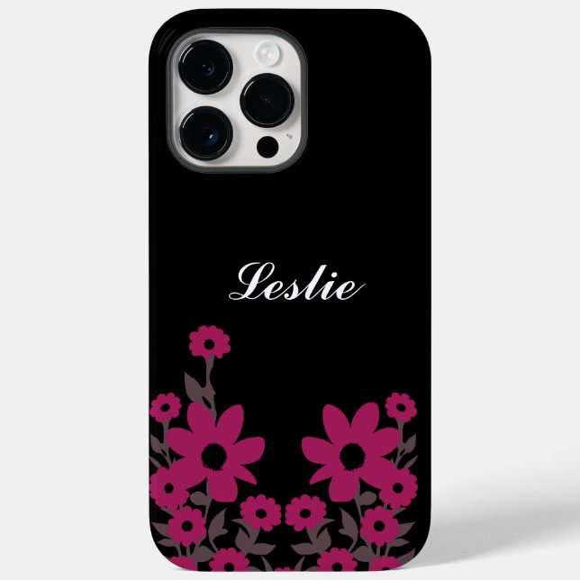 Chic Black & Pink Personalized Minimalist Case-Mate iPhone Case (Back)