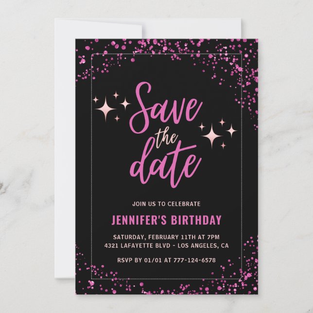 Chic Black Pink Save the date 73rd birthday Invitation (Front)