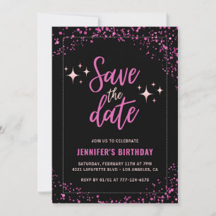 Chic Black Pink Save the date 88th birthday Invitation