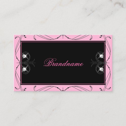 Chic Black Pink Sparkling Diamonds Elegant Ornate Business Card