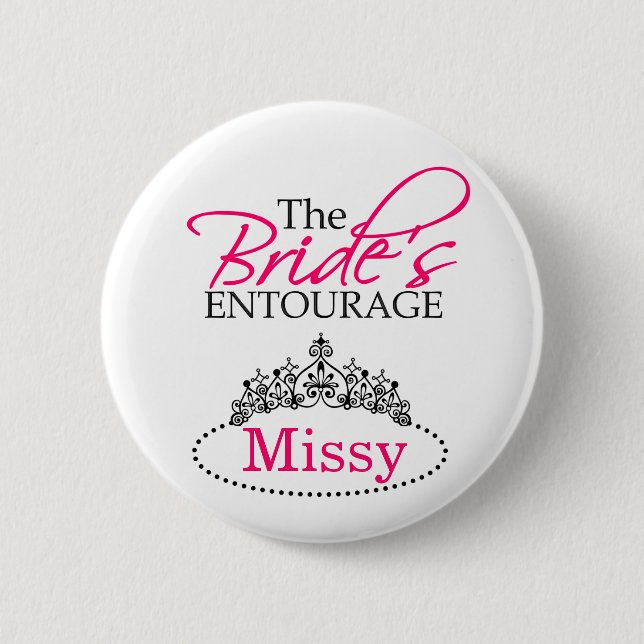 Chic Black Pink The Bride's Entourage Bridal Party Pinback Button (Front)