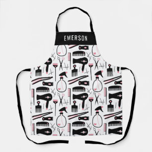 Chic Black Pink White Hair Stylist Tools Add Name Apron