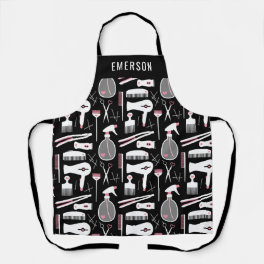 Chic Black Pink White Hair Stylist Tools Add Name Apron