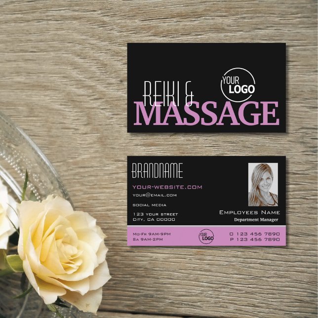 Chic Black Pink White Simple with Logo and Photo Business Card (Creator Uploaded)