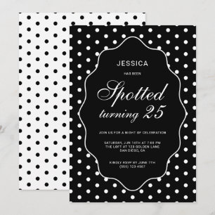 Chic Black Polka Dot Spotted 25th Birthday Party Invitation