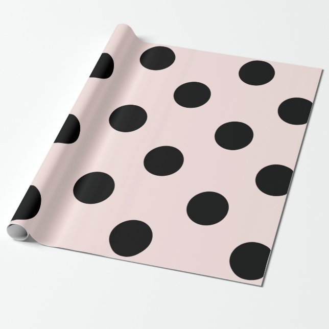Chic Black Polka Dots Pattern & Blush Pink Wedding Wrapping Paper (Unrolled)